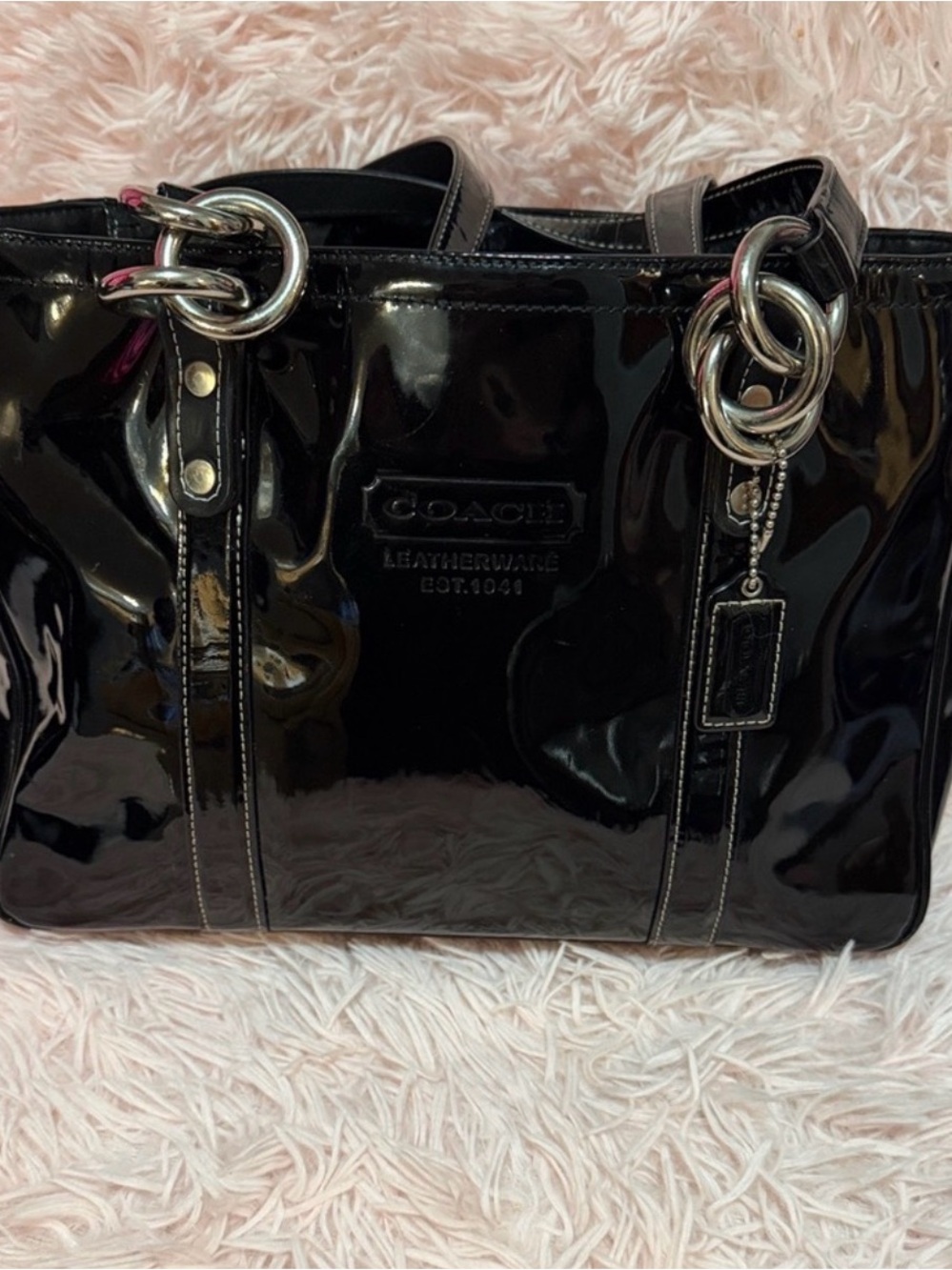 Coach Black Patent Leather Tote with Silver-Tone Hardware